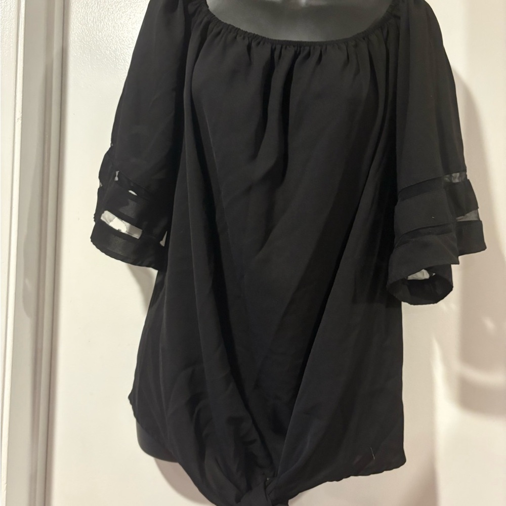 Unbranded Blouse Womens‎ Size Medium Black Good Mesh Sleeve Off Shoulder Top